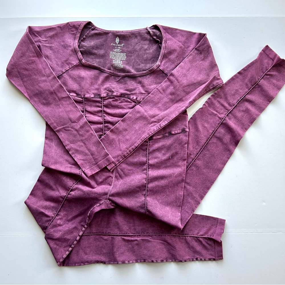 🍂NEW Free People Movement Good Karma Long Sleeve Onesie. Purple Acid Wash. M/L - Picture 3 of 16